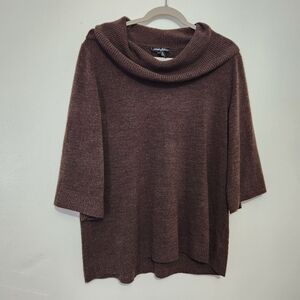 Designer Originals 1X Brown Cowl Neck Tunic Sweater Top 3/4 Sleeve Knit 1XL